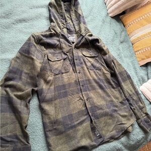 RSQ Green and Black Hooded Flannel Shirt Jacket